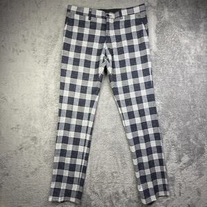 Xagon Man Italy Plaid Wool Blend Dress Pants Navy Gray Men 34x33 Slim Black Line